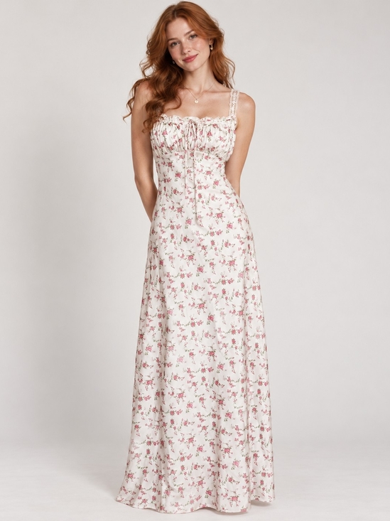 Altar'd State Dresses & Skirts - ALTAR'D STATE Kya Floral Lace-Trim Milkmaid Slip Maxi Dress Ivory Rose Sz Large